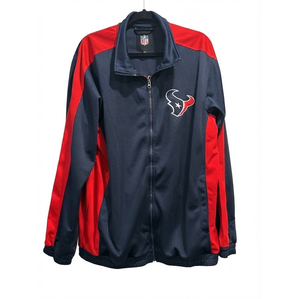 NFL Houston Texans Track Jacket Men Large Navy Blue Red Full Zip Athletic Jacket